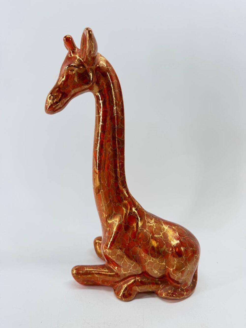 Ceramic Giraffe Figurine Gold Orange Crackle Glaze Animal Decor Statue Vintage